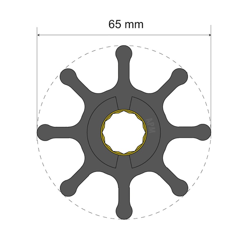 Albin Pump Premium Impeller Kit 65 x 16 x 37mm - 8 Blade - Spline Insert