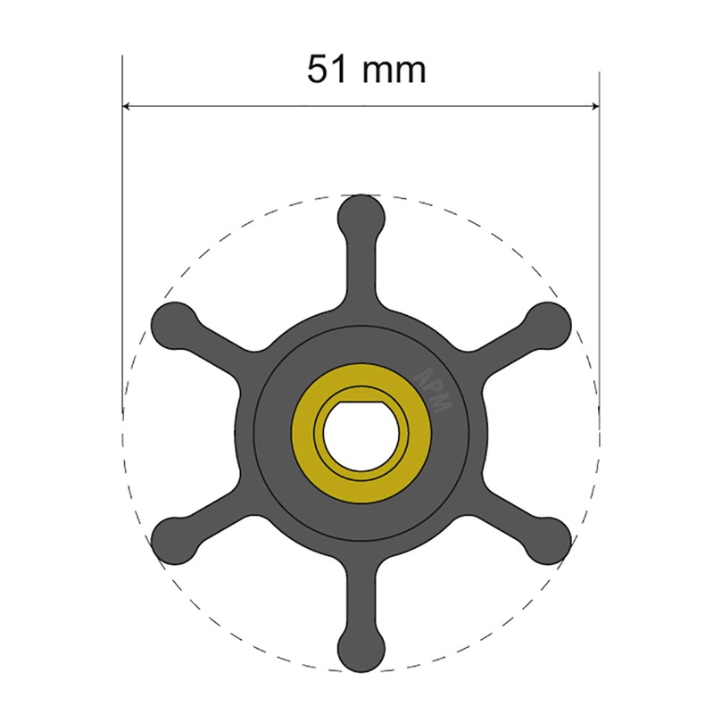 Albin Pump Premium Impeller Kit - Oil Resistant Nitrile Impeller - 51 x 8 x 22mm - 6 Blade - Single Flat Insert