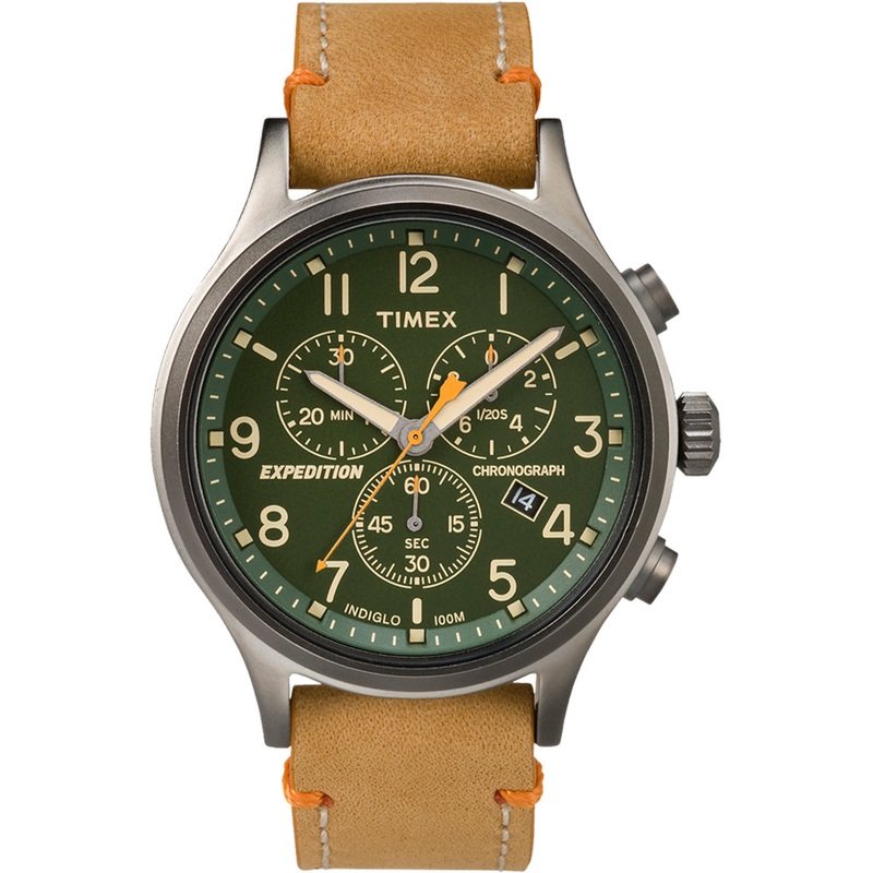 Timex Expedition Scout Chronograph Leather Watch - Green Dial