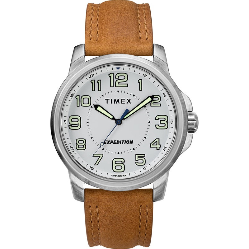 Timex Men's Expedition Metal Field Watch - White Dial/Brown Strap