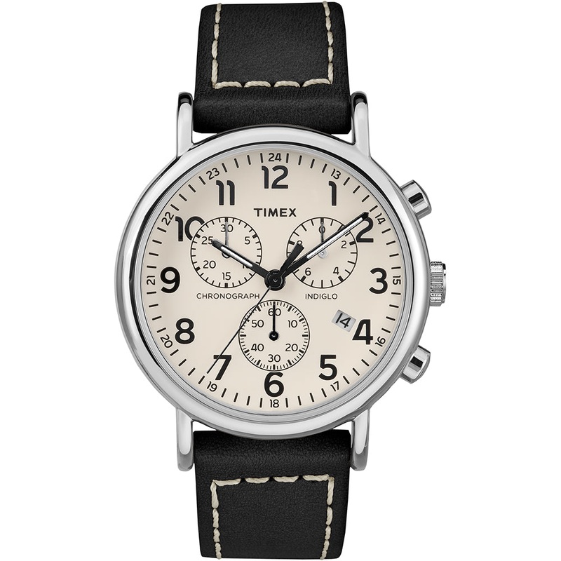 Timex Men's Weekender Chronograph 40mm Watch - White Dial/Black Leather Strap