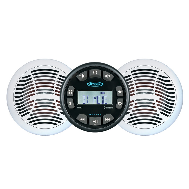 JENSEN JMS3SSPKG Marine Entertainment System w/AM/FM/USB Bluetooth Stereo & Pair AMS620W Speakers