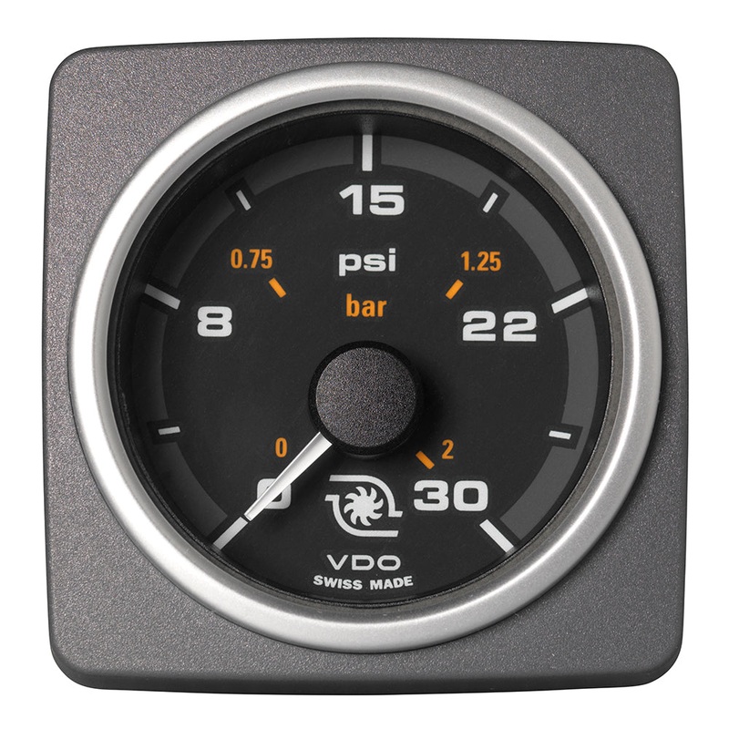 Veratron 52 MM (2-1/16") AcquaLink Boost Pressure Gauge 30 PSI/2 Bar - Black Dial & Bezel