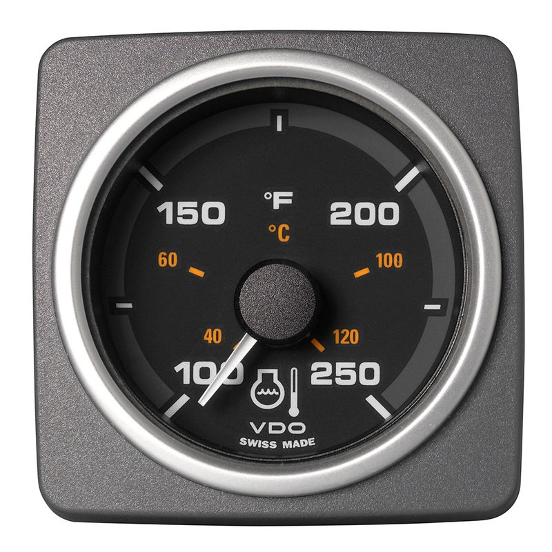 Veratron 52 MM (2-1/16") AcquaLink Coolant Temp Gauge 100 to 250F - Black Dial & Bezel