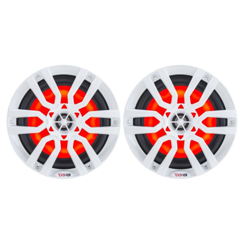 DS18 HYDRO 8" 2-Way Marine Speakers w/RGB LED Lights 375W - White