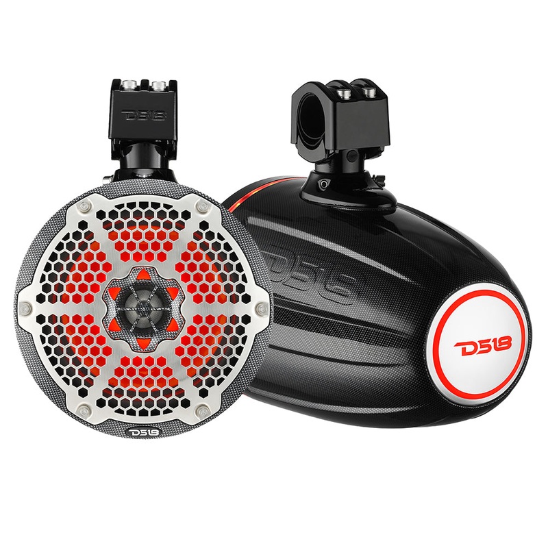 DS18 X Series HYDRO 6.5" Wakeboard Pod Tower Speaker w/RGB LED Light - Black Carbon Fiber