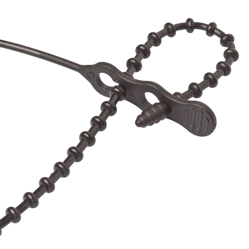 Ancor Reusable Beaded Cable Ties - 18" - Black - 10-Pack