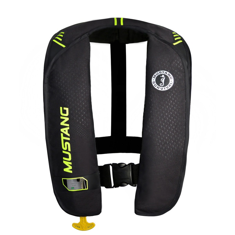 Mustang MIT 100 Inflatable Manual PFD - Black/Flourescent Yellow-Green