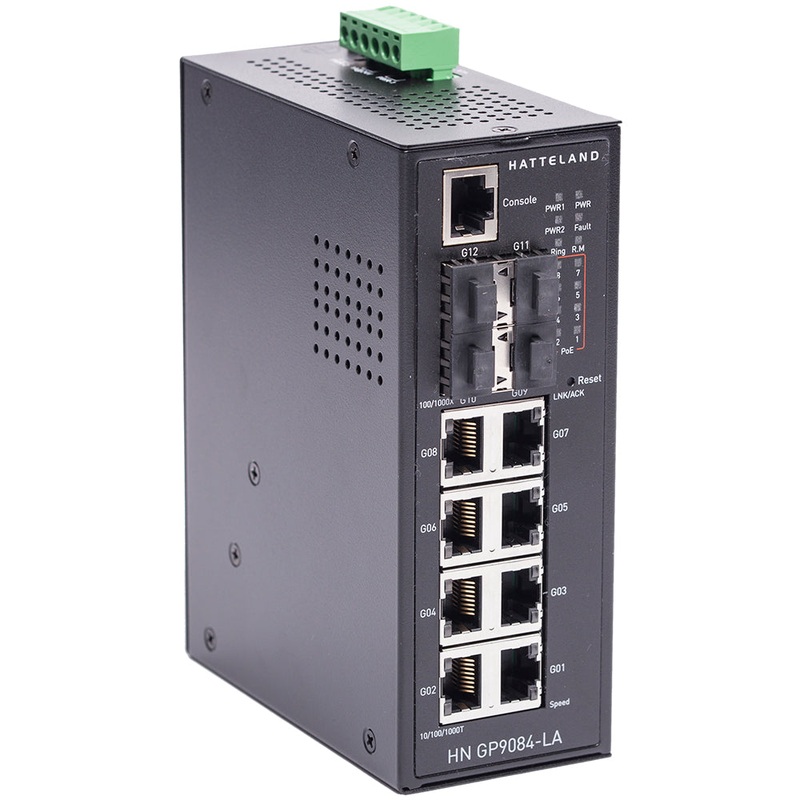 Hatteland Industrial 12-Port Slim Type Layer2 Managed Gigabit PoE Ethernet Switch