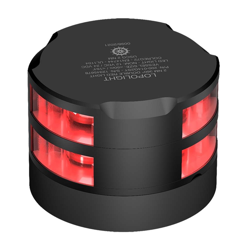 Lopolight 360 Red Double Stacked Navigation Light - 2nm - 0.7M Cable - Black Housing