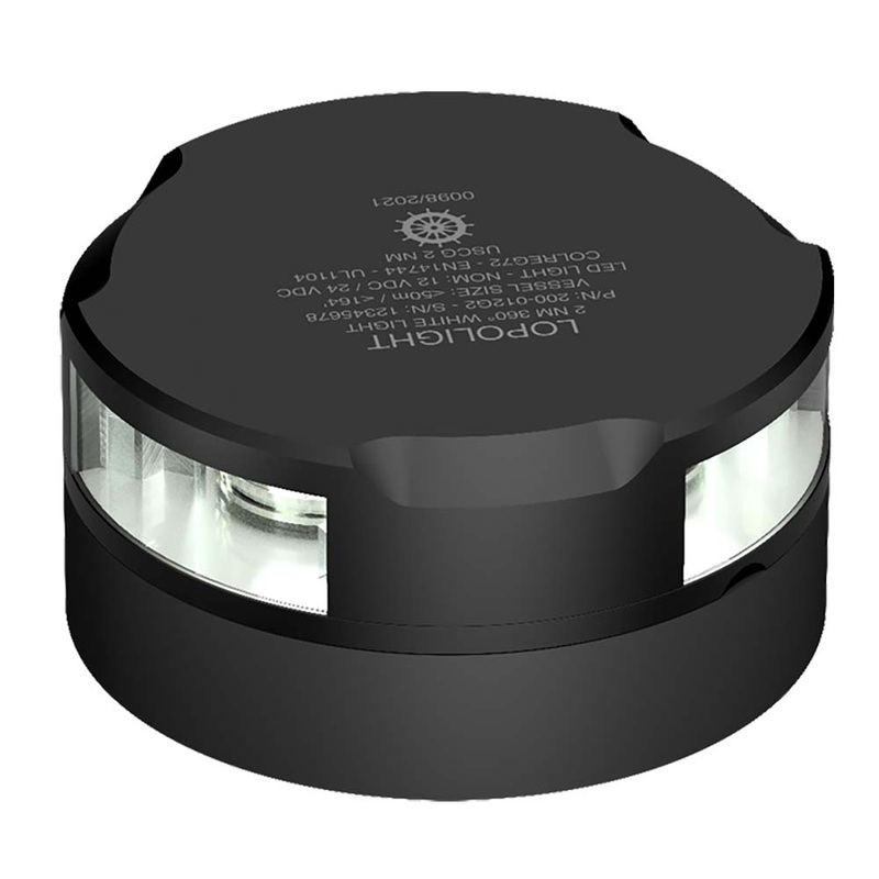 Lopolight 360 White Anchor Light - 2nm f/Vessels up to 164 (50M) - 6M Cable - Horizontal Mounting - Black Housing