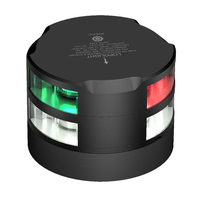 Lopolight Tri-Color Navigation Light w/Anchor Light & Strobe - 2nm - 0.7M Cable - Black Housing